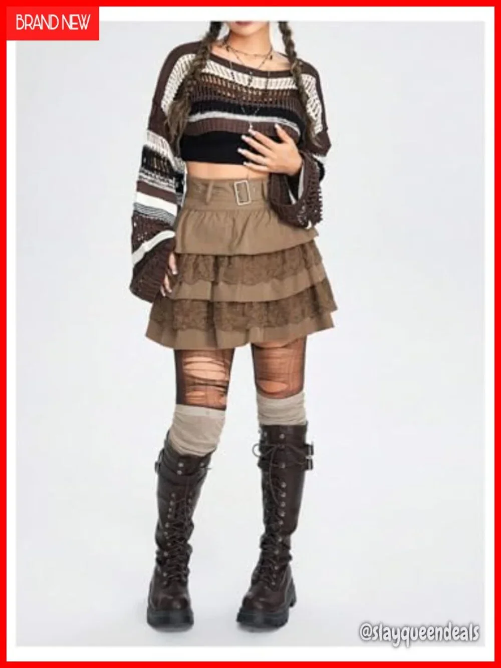 Striped Crochet Shrug Boat Neck Crop Sweater Colorblock Drop Shoulder Bell